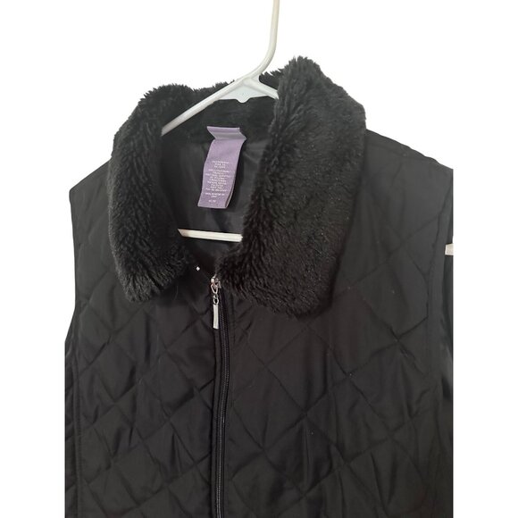 Laura Scott black zip quilted vest with faux fur collar size XL - Picture 6 of 6